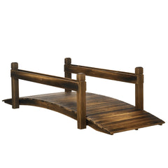 7.5' Wooden Garden Bridge with Planters, Stained Finish Arc Footbridge with Safety Railings for Backyard, Pond Stream, Stained Wood