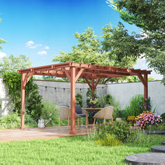 11' x 12.5' Outdoor Wood Pergola with Grape Trellis for Patio, Deck, Backyard, Lawn