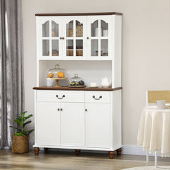 Kitchen Buffet with Hutch 6 Door 2 Drawer Adjustable Shelves, White