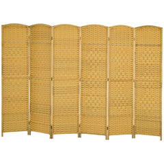 Folding Room Divider Screen 6 Panel 6' Tall Privacy Screen Freestanding Wood Partition for Home Office, Nature Wood