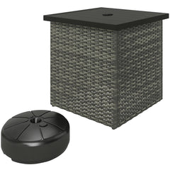 Wicker Side Table with 1.5" Umbrella Hole, Square Outdoor End Table with UV-Resistant Frame, Storage Space, Mixed-Gray