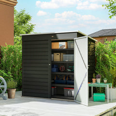 6' x 4' Outdoor Garden Shed, Metal Storage Shed with Lockable Door and Gloves for Backyard Garden Patio, Dark Gray
