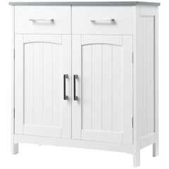 Bathroom Floor Cabinet, Freestanding Linen Cabinet, Storage Cabinet with 2 Drawers, Double Doors, Adjustable Shelf, White