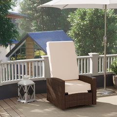 Outdoor Wicker Swivel Recliner Chair, Lifting Footrest, 360° Rotating Basic, Water-resistant Cushions, Cream White