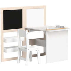 3 in 1 Kids Table and Chair Set with Storage, Whiteboard, Blackboard & Roll Paper for 3-8 Years, White