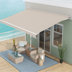 16'x10' Electric Retractable Awning Sunshade Shelter with Remote Controller & Crank Handle for Deck Balcony Yard, Cream