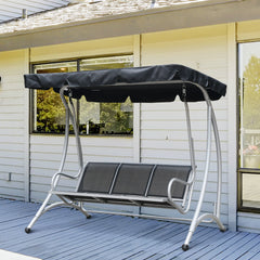 3-Seat Outdoor Porch Swing Chair, Patio Swing Glider with Adjustable Canopy, Breathable Seat, and Steel Frame for Garden, Poolside, Backyard, Black