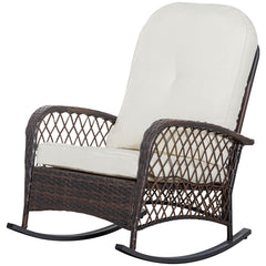 Rattan Porch Rocker w/ Plush Cushion, Dark Blue
