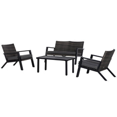 4 Piece Patio Furniture Set, 2 PE Wicker Chairs, Loveseat Sofa, Outdoor Coffee Table, Soft Cushions, Couch & Armchairs for Backyard, Garden, Black