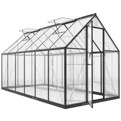 Polycarbonate Greenhouse with Swing Door and Two Adjustable Roof Vents, Aluminum Walk-in Greenhouse, 11x6 ft, Black