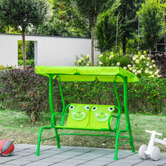 Kids Patio Swing, Adjustable Canopy Swing Glider, Kids Outdoor Swing Chair with 2 Seats, Seat-Belted Safety, Green