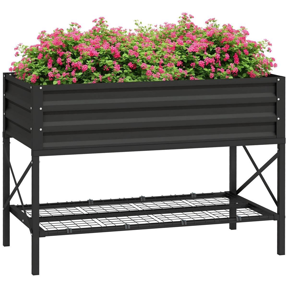 Galvanized Raised Garden Bed, Metal Planter Box with Legs, Storage Shelf and Bed Liner, Black