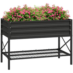 Galvanized Raised Garden Bed, Metal Planter Box with Legs, Storage Shelf and Bed Liner, Black