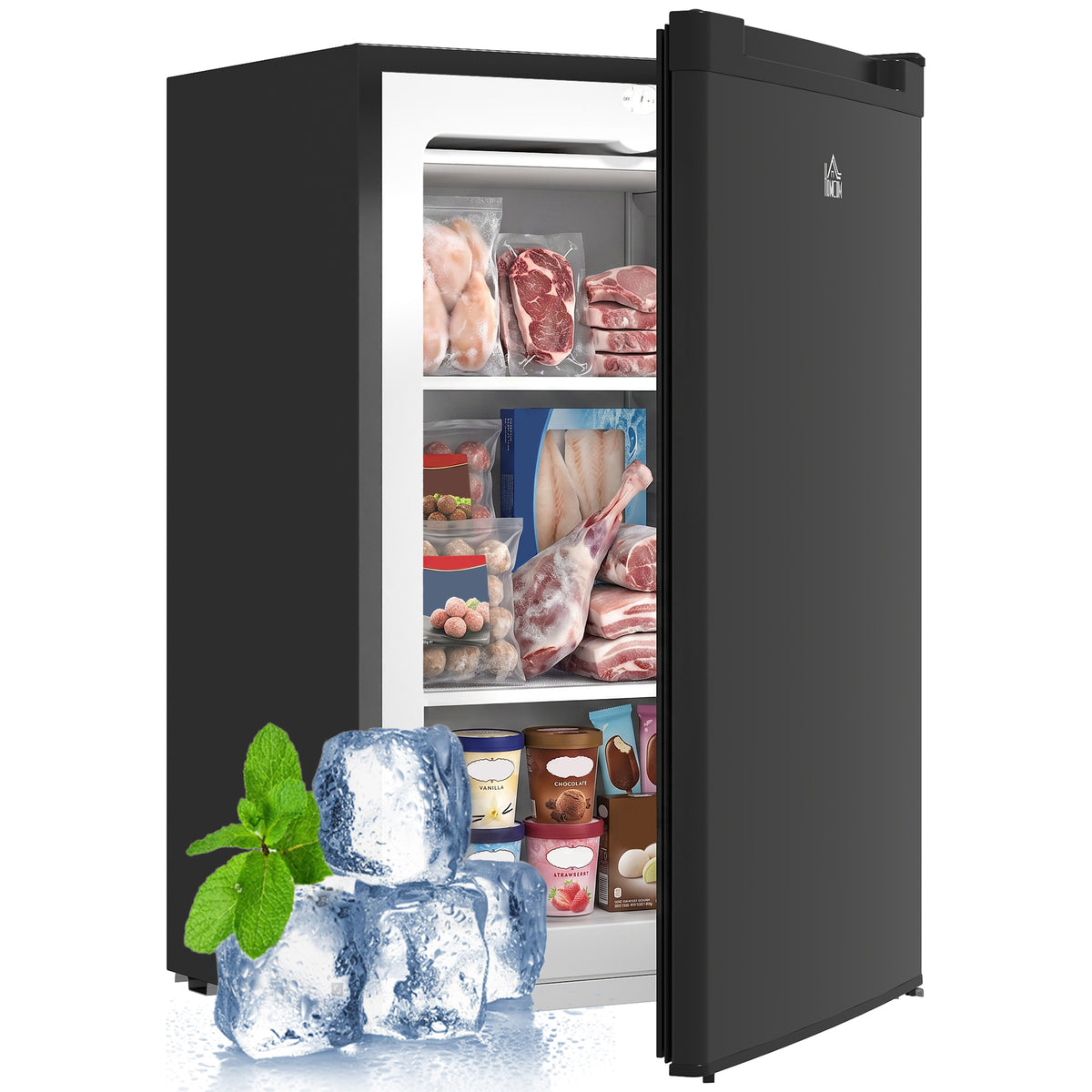Upright Freezer, 3 Cu Ft Small Freezer with Reversible Single Door, Adjustable Thermostat for Home, Apartment, Black