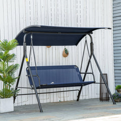 3-Person Porch Swing with Stand, Outdoor Swing for Patio Porch with Adjustable Tilt Canopy and Comfortable Swing Bench-Style Seat, Steel Frame, Dark Blue