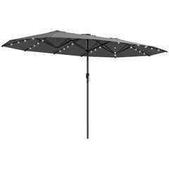 Garden Parasol, Double-Sided Sun Umbrella with LED Solar Lights, Patio Parasol for Outdoor, Gray