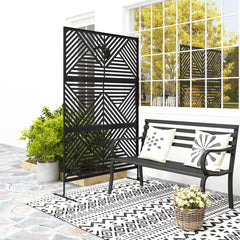 Decorative Privacy Fence Screen, Metal Outdoor Privacy Screen Climbing Plant Trellis with Stand, Rhombus Black