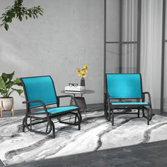 2 Pieces Outdoor Glider Chair, Steel Swing Chai with Curved Armrests for Porch, Garden, Poolside, Balcony, Blue