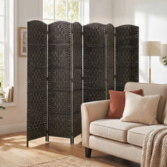Room Divider, 6 Panel Folding Privacy Screen, 6FT Tall Portable Weave Partition Wall Divider for Bedroom, Coffee