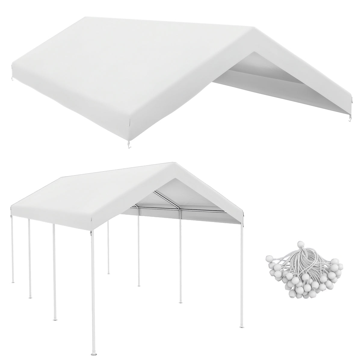 20' x 10' Carport Replacement Canopy for Model 84C-207WT or 84C-386V00WT with Ball Bungee Cords, White (Only Cover)
