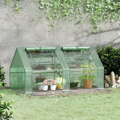 6' x 3' x 3' Portable Greenhouse, Garden Hot House with Two PE/PVC Covers and 2 Roll Up Windows, Green