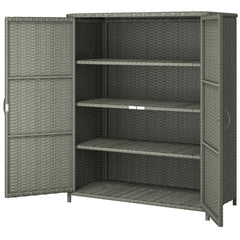 Rattan Wicker Outdoor Storage Cabinet with 4 Shelves and 2 Doors for Garden Pool Towel Storage, Dark Gray
