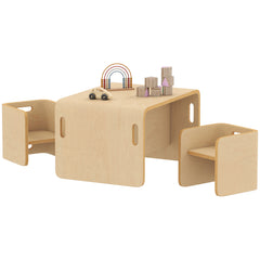 Qaba Kids Table and Chair Set, Height Adjustable Toddler Table and Chair Set for Kids Ages 3-8, Play, Learning, Natural