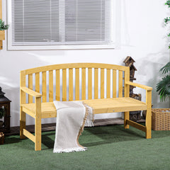 56" Outdoor Wood Bench, 2-Seater Garden Bench with Backrest and Armrest, Patio Bench for Patio, Porch, Poolside, Balcony, Natural