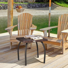 Outdoor PE Wicker Side Table, Small Square Rattan End Table, All-Weather Material Coffee Table for Garden, Balcony, Backyard, Brown