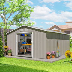 Garden Metal Shed, Storage Shed Utility Storage with Double Locking Doors for Bike, Yard Tools, Light Gray