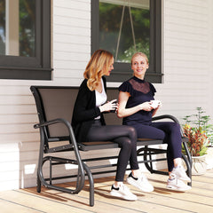 2-Person Outdoor Glider Bench, Patio Double Swing Rocking Chair Loveseat w/Powder Coated Steel Frame for Backyard Garden Porch, Black