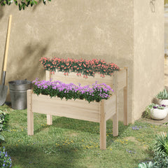 Raised Garden Bed, 2-Tier Wood Planter Stand Plant Grow Box, 34"x34"x28"