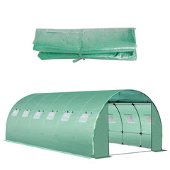 Plastic Greenhouse Cover Replacement, Heavy Duty Waterproof Tarp for Hoop House, Sheeting with 12 Windows, Door, Green