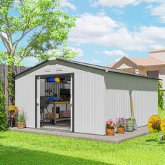 Garden Metal Shed, Storage Shed Utility Storage with Double Locking Doors for Bike, Yard Tools, White
