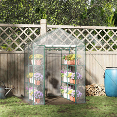 5' x 5' x 6' Mini Walk-in Greenhouse Kit, Portable Green House with 3 Tier Shelves, Roll-Up Door, and Weatherized Plastic Cover for Backyard Garden, Clear