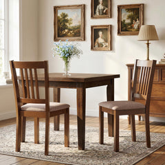 Dining Chairs Set of 2 Linen Upholstered Kitchen Chairs with Rubberwood Legs for Dining Room Living Room Walnut Taupe
