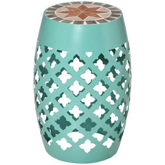 12" Patio Round Side Table, Outdoor Footstool, Garden Mosaic Accent Side Table, Plant Stand, Blue