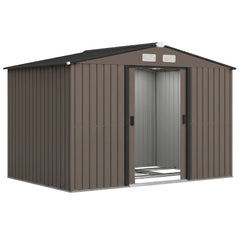 Outdoor Shed Garden Storage Shed Tool Storage Building with 4 Vents and 2 Sliding Doors, 9 x 6 FT, Brown