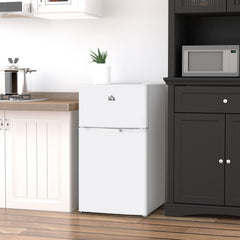 3.2 Cu.Ft Mini Fridge with Freezer, Double Door Compact Refrigerator with Adjustable Thermostat, Shelf and Reversible Door for Bedroom, Dorm, Home Office, Energy Efficient, White