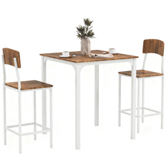 3 Piece Pub Table and Chairs, Small Kitchen Table and Chairs, Square Dining Table with 2 Stools, Walnut and White