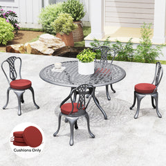 Patio Chair Cushions Set of 4 Round Seat Cushions for Dining Bistro Chairs Machine Washable, 15" x 15" x 3", Wine Red