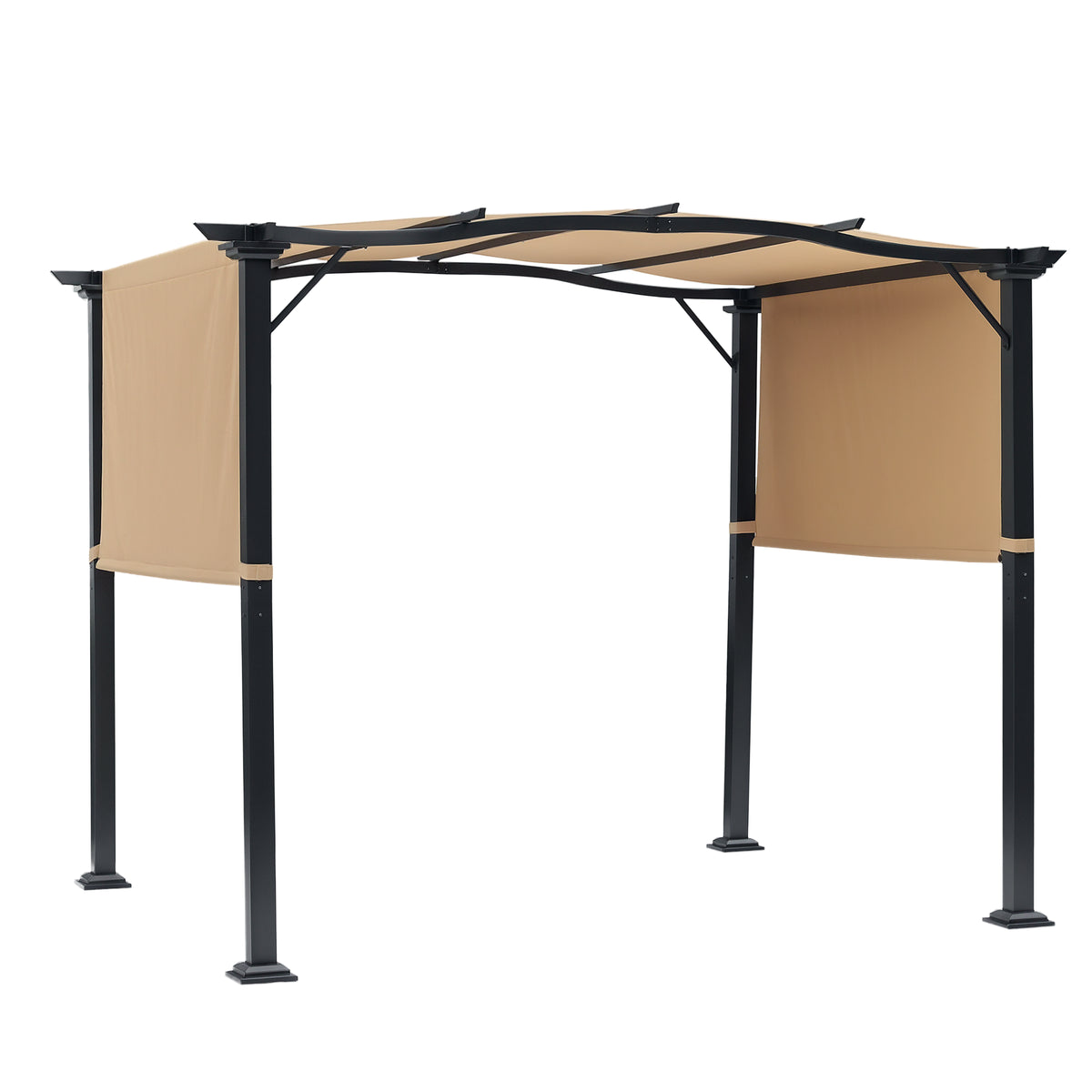 8' x 10' Retractable Pergola Canopy Steel Frame Polyester Fabric Gazebo with Top Cover, Retractable Canopy Shade Awning