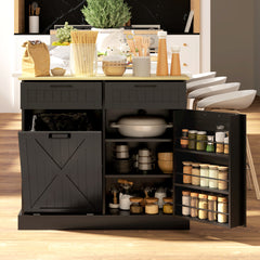 10 Gallon Farmhouse Kitchen Cabinet with Hidden Trash Can and 2 Drawers, Tilt Out Trash Can Cabinet for Kitchen, Black