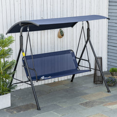 3-Person Porch Swing with Stand, Outdoor Swing for Patio Porch with Adjustable Tilt Canopy and Comfortable Swing Bench-Style Seat, Steel Frame, Dark Blue