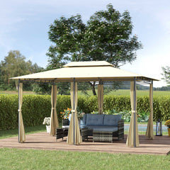 10' x 13' Patio Gazebo, Outdoor Gazebo Canopy Shelter with Curtains, Vented Roof, Steel Frame for Garden, Lawn, Backyard and Deck, Cream White