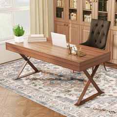 5x7 Area Rug, Vintage Machine Washable Rug, Non-Slip Carpet for Living Room, Bedroom, Dining Room, Brown & Light Blue