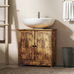 Bathroom Vanity Cabinet, Under Sink Bathroom Cabinet with 2 Doors and Adjustable Shelf, Rustic Brown