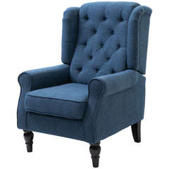 Fabric Tufted Club Accent Chair with Wooden Legs, Blue