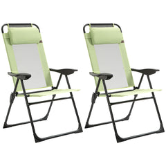 Set of 2 Portable Folding Outdoor Recliners w/ Adjustable Backrest, Green