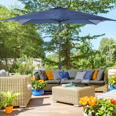 9' x 7' Solar Umbrella, LED Lighted Patio Umbrella for Table or Base with Tilt & Crank, Outdoor Umbrella for Garden, Deck, Backyard, Pool, Beach, Blue